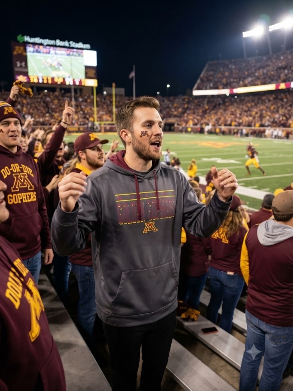 Stadium Athletics Gray Sweatshirt Hoodie with Maroon and Gold Minnesota Graphic